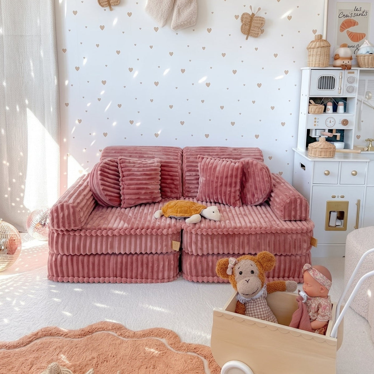 Canapé de jeu modulable Pocket 120cm en fourrure côtelé Churros | 10 Pièces