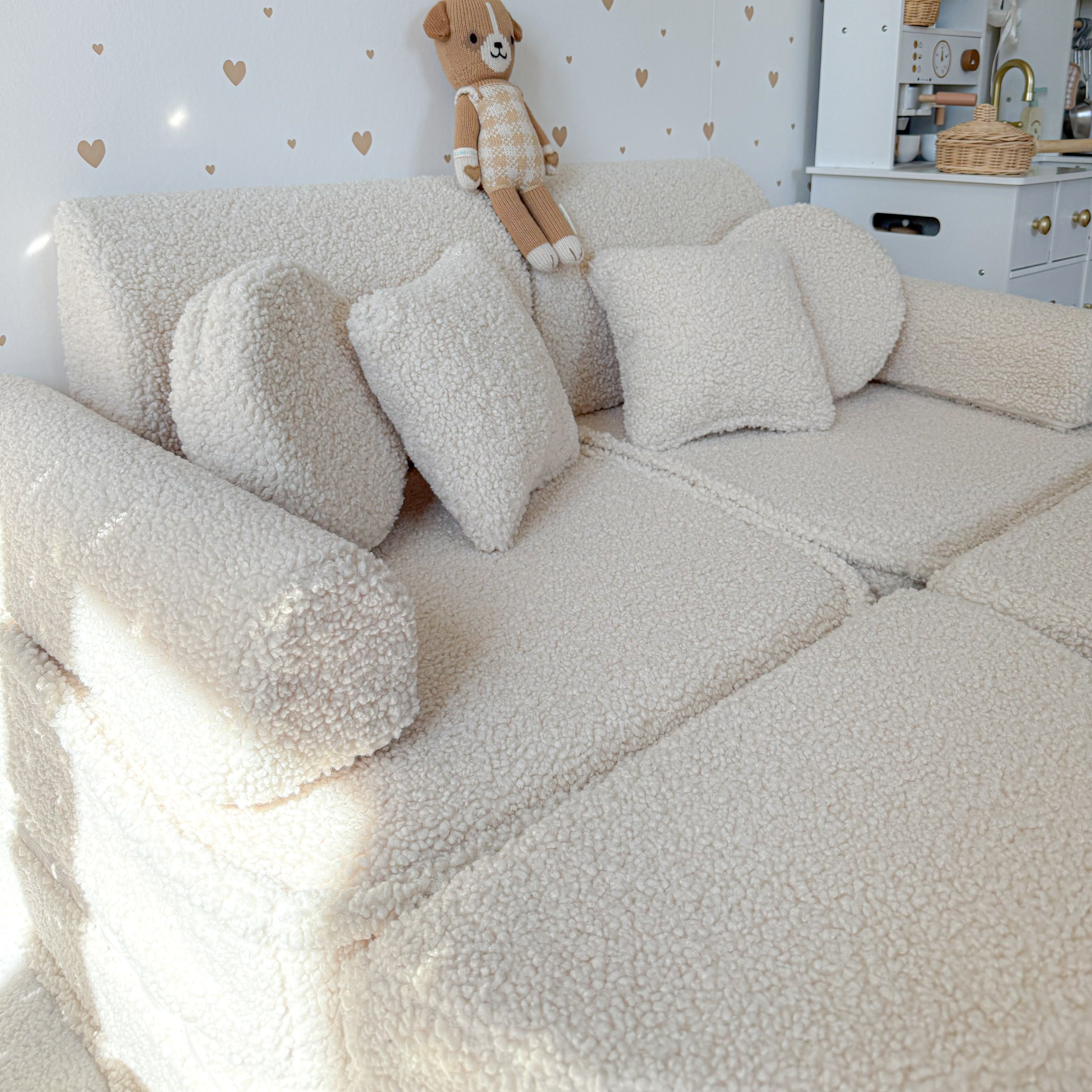 Canapé de jeu modulable Pocket 120cm en peluche Bearly | 12 Pièces