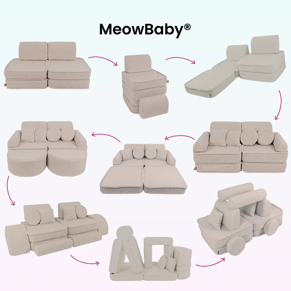 Canapé de jeu modulable Pocket 120cm en peluche Bearly | 12 Pièces