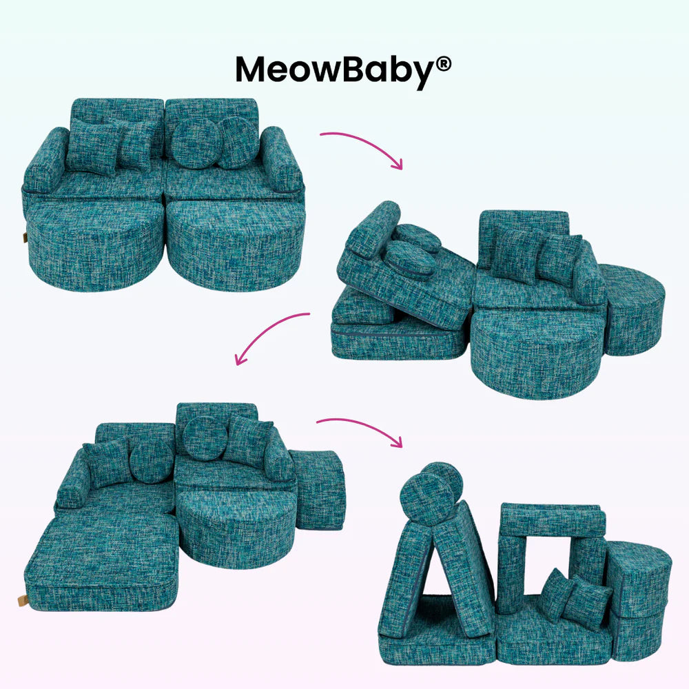 Canapé de jeu modulable Pocket 120cm en tweed Tangle | 12 Pièces