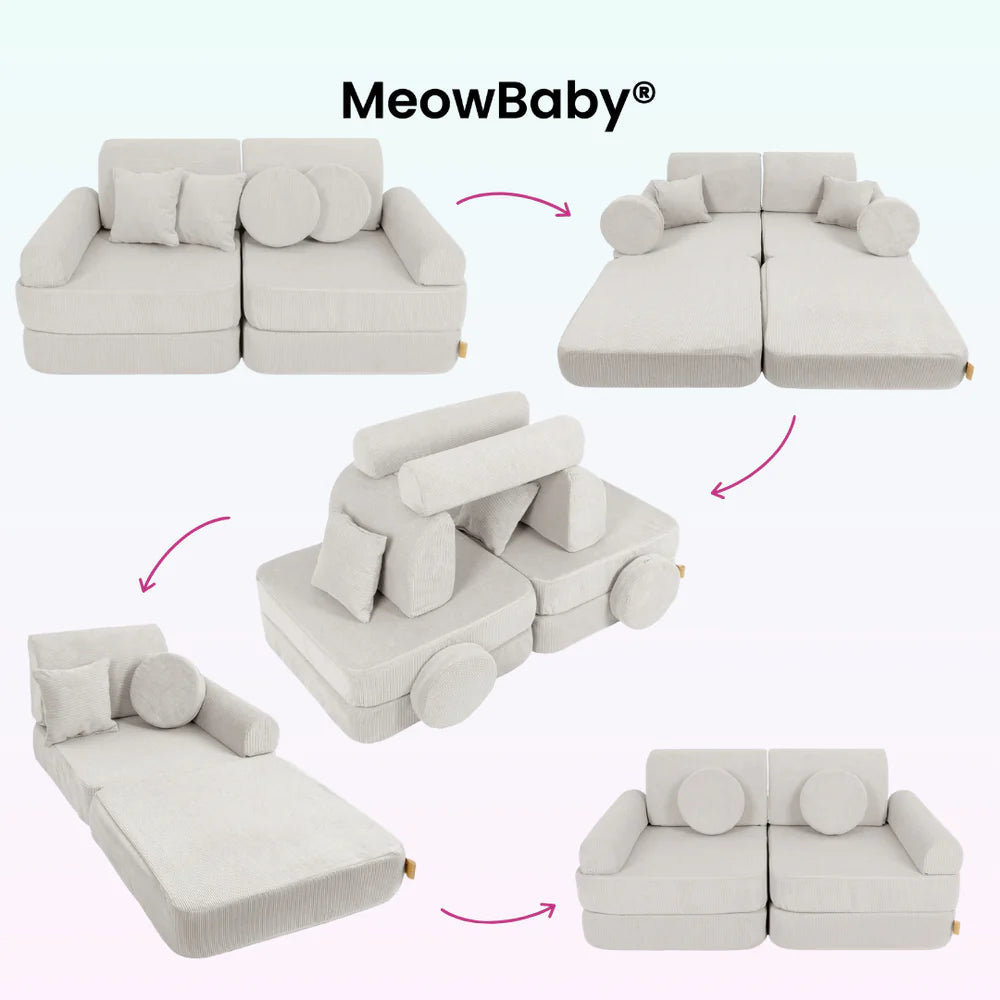 Canapé de jeu modulable Pocket 120cm en velours Corduroy à fines côtes Slimcord | 10 Pièces