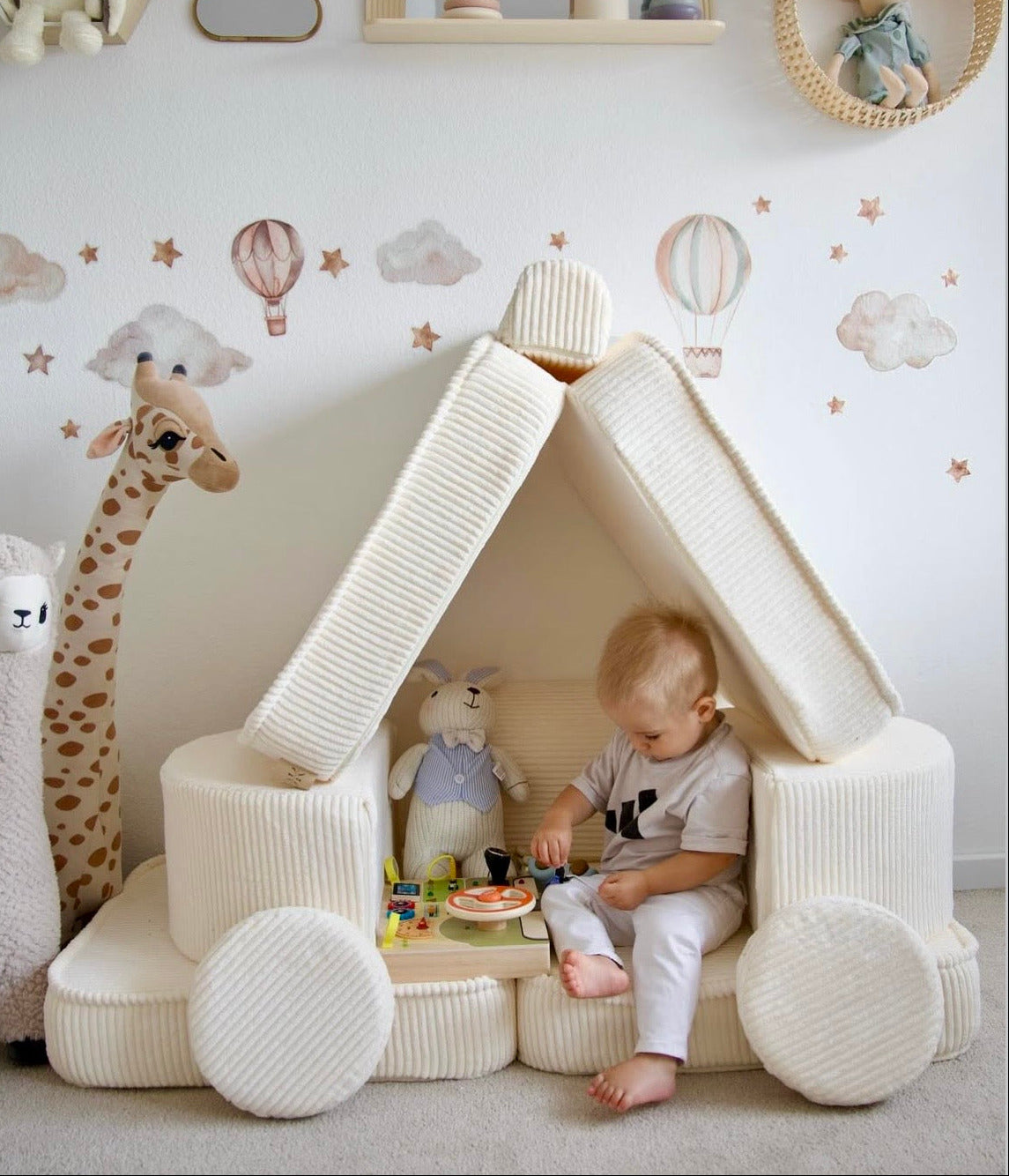 Canapé de jeu modulable Pocket 120cm en velours Corduroy à larges côtes Aesthetic | 12 Pièces