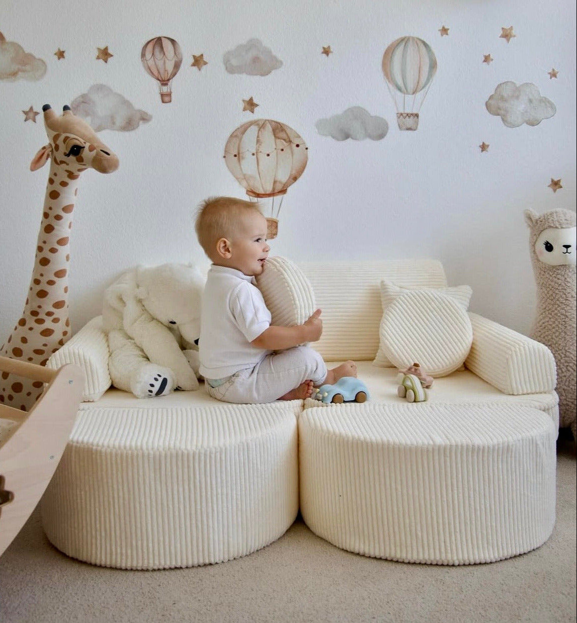 Canapé de jeu modulable Pocket 120cm en velours Corduroy à larges côtes Aesthetic | 12 Pièces