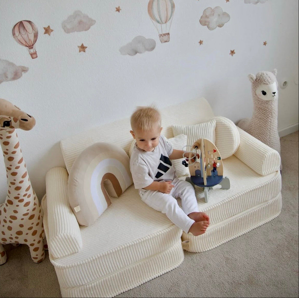 Canapé de jeu modulable Pocket 120cm en velours Corduroy à larges côtes Aesthetic | 10 Pièces