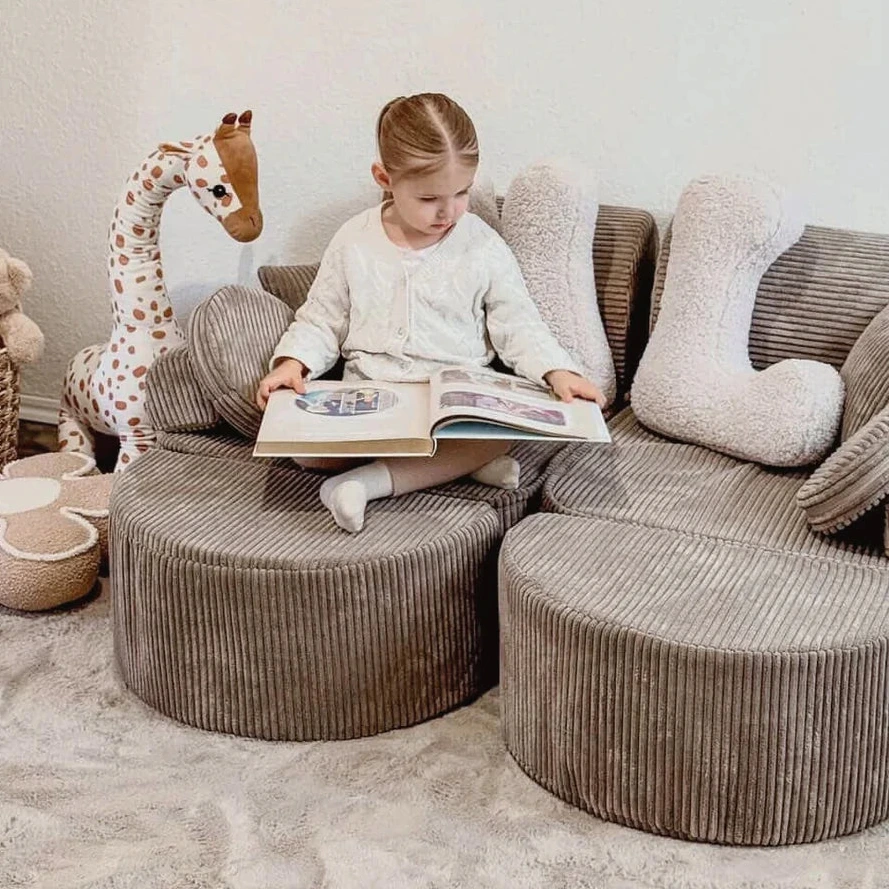 Canapé de jeu modulable Pocket 120cm en velours Corduroy à larges côtes Aesthetic | 12 Pièces