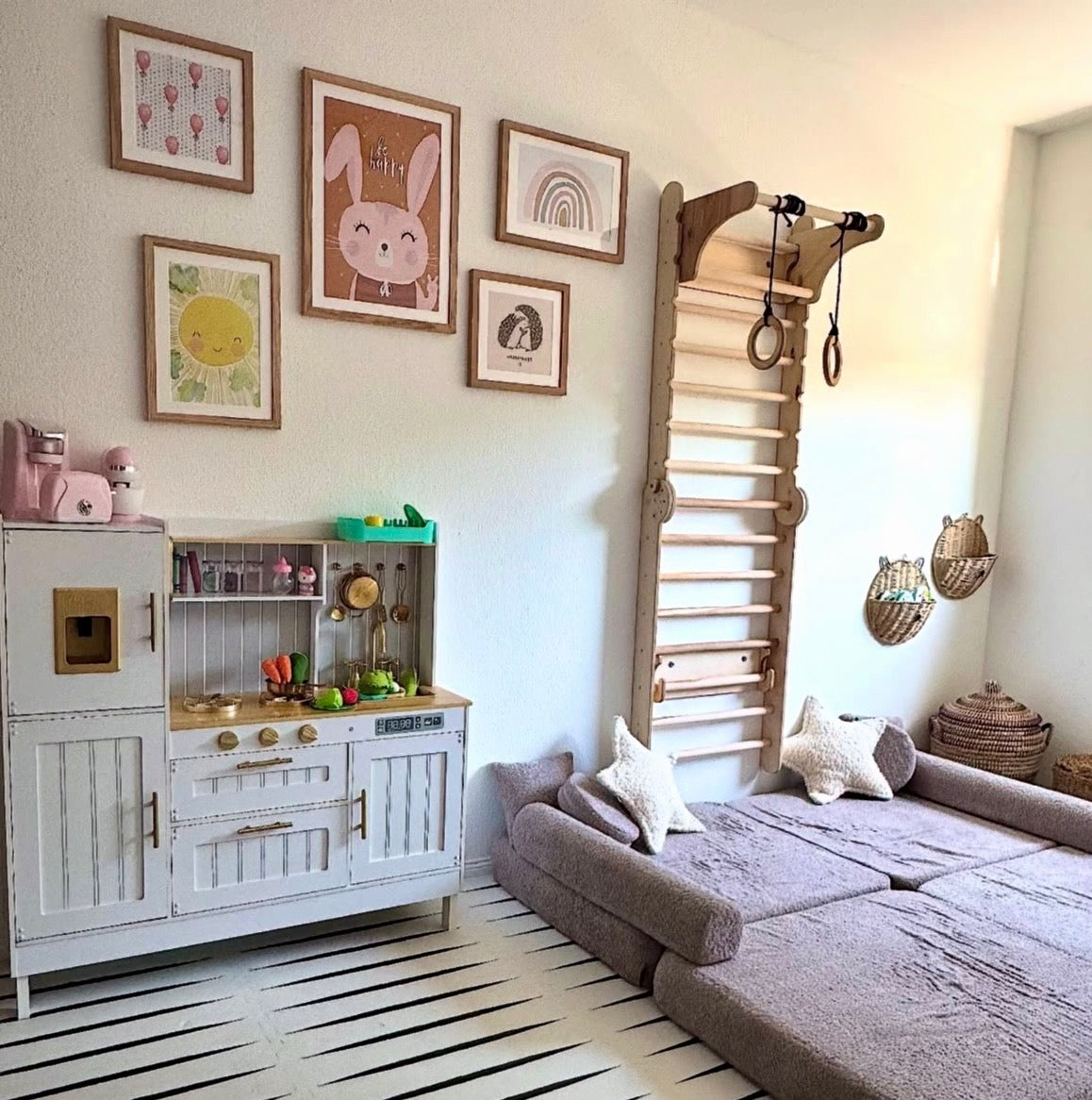 Canapé de jeu modulable Premium 160cm en tissu texturé bouclé | 10 Pièces