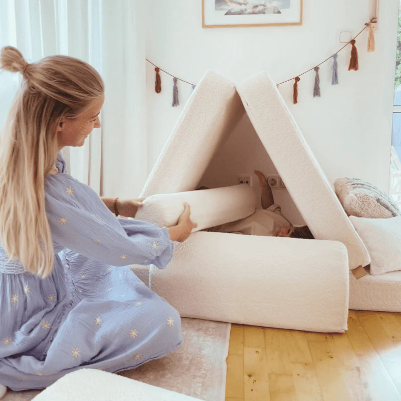Canapé de jeu modulable Premium 160cm en tissu texturé bouclé | 10 Pièces