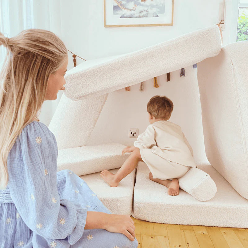 Canapé de jeu modulable Premium 160cm en tissu texturé bouclé | 10 Pièces