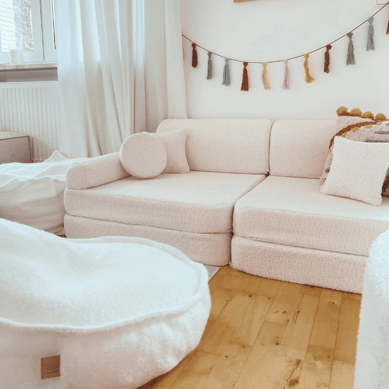 Canapé de jeu modulable Premium 160cm en tissu texturé bouclé | 10 Pièces