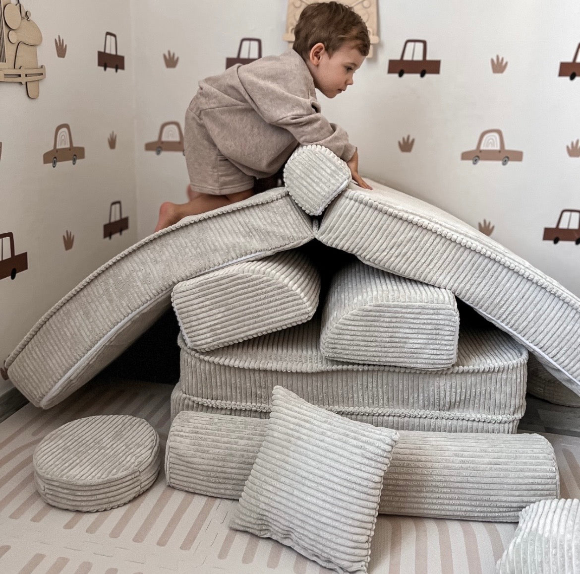 Canapé de jeu modulable Premium 160cm en velours Corduroy à larges côtes Aesthetic | 10 Pièces