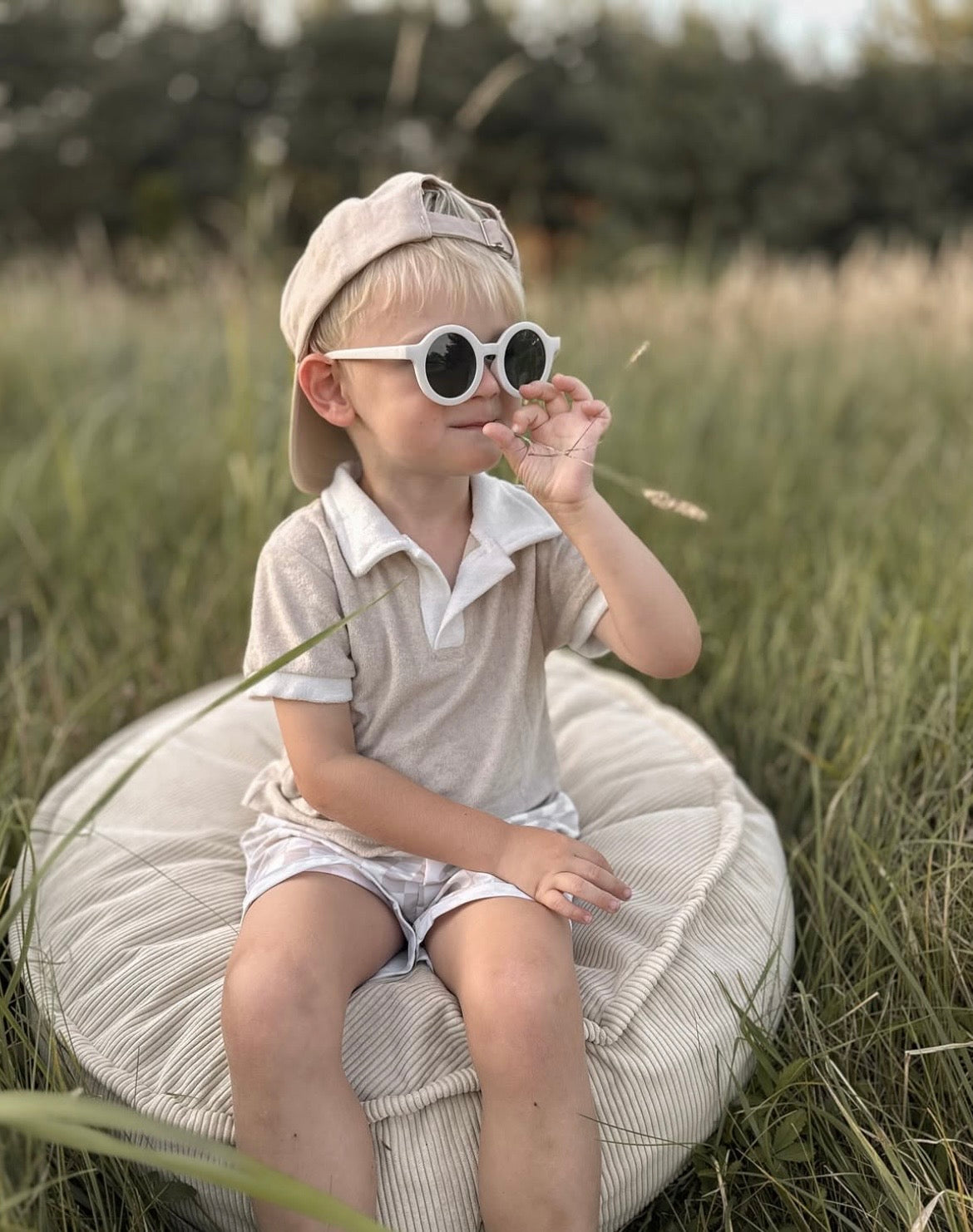 Coussin de sol rond en velours Corduroy à fines côtes Slimcord