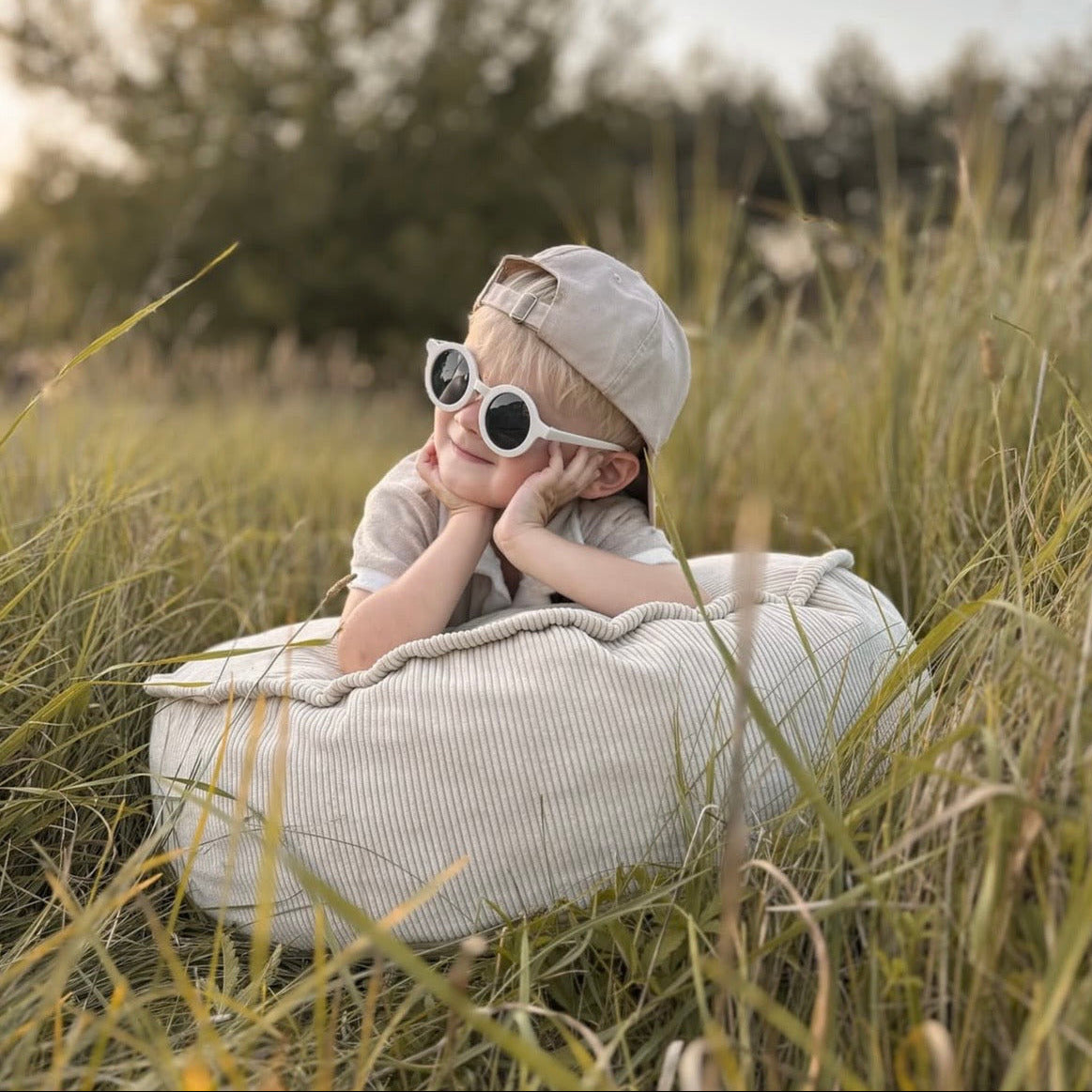 Coussin de sol rond en velours Corduroy à fines côtes Slimcord