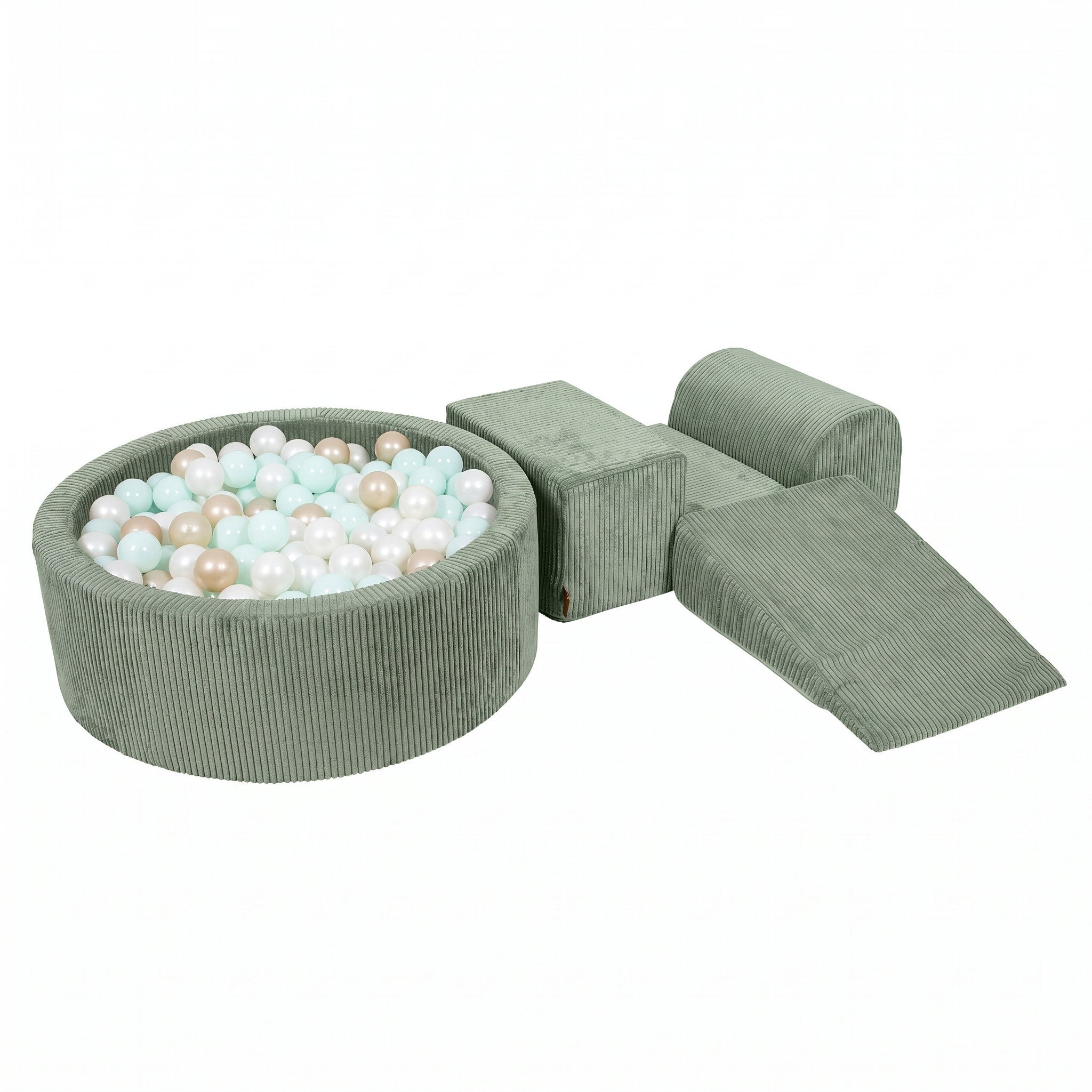Parcours avec piscine à balles ronde 90x30 cm en velours Corduroy à larges côtes Aesthetic, 200 balles - Olive | Balles au choix