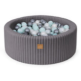 Piscine à balles ronde 90x30 cm en velours côtelé Churros, 200 balles – Anthracite | Balles au choix