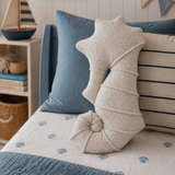 Grand coussin Hippocampe en tissu texturé bouclé