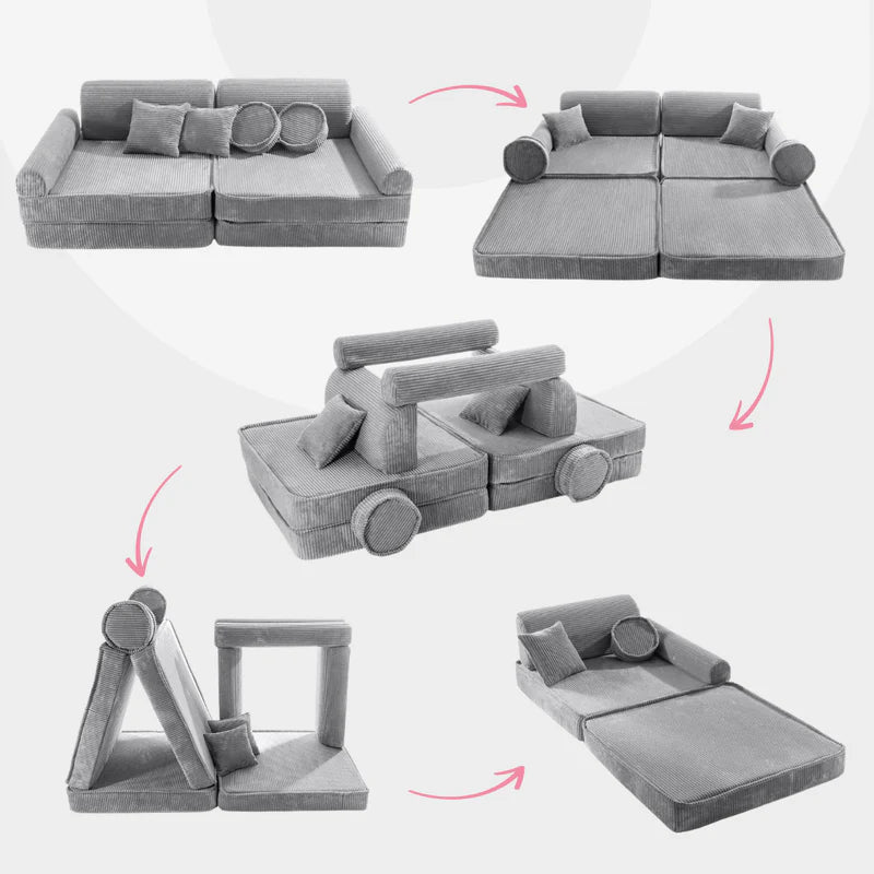 Canapé de jeu modulable Premium 160cm en velours Corduroy à larges côtes Aesthetic | 10 Pièces