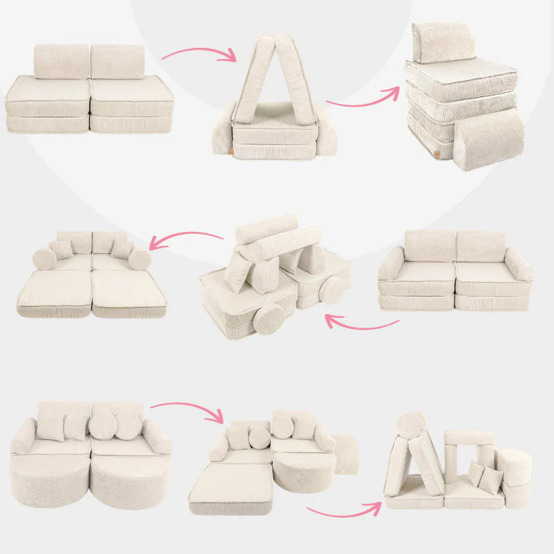 Canapé de jeu modulable Pocket 120cm en velours Corduroy à larges côtes Aesthetic | 10 Pièces