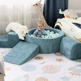 Parcours 3 pièces avec piscine à balles ronde 90x30 cm en Corduroy à larges côtes Aesthetic, 200 balles - Turquoise | Balles au choix