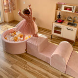 Parcours avec piscine à balles ronde 90x30 cm en velours, 200 balles - Rose | Balles au choix