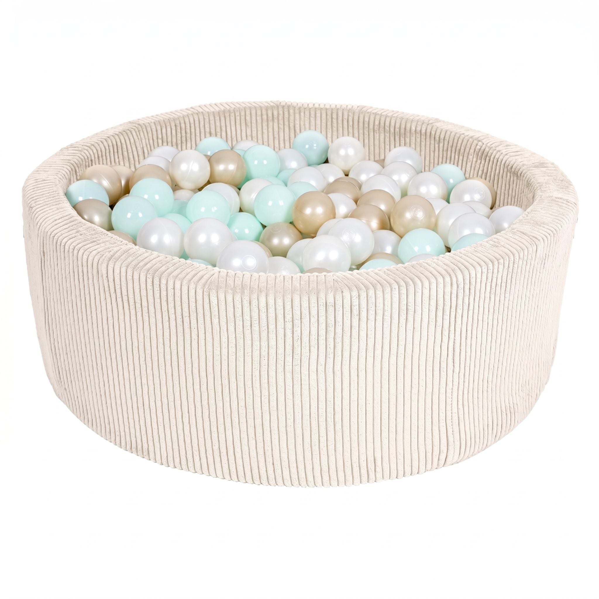 Piscine à balles Aesthetic ronde 90x30 cm en velours Corduroy à larges côtes Aesthetic, 200 balles - Crème | Balles au choix