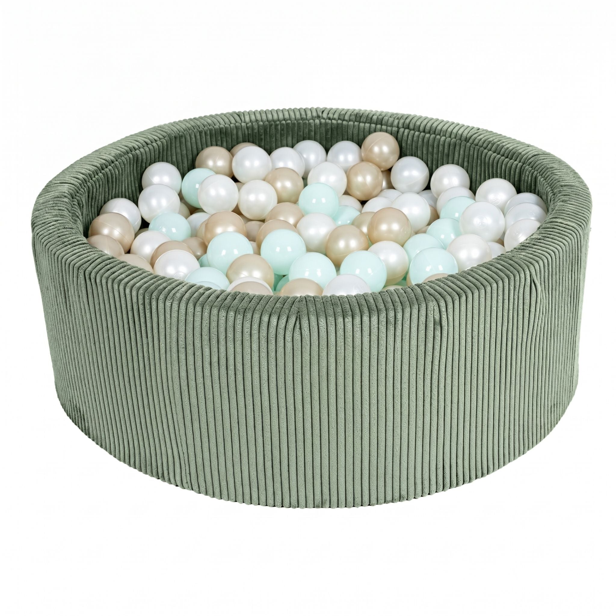 Piscine à balles Aesthetic ronde 90x30 cm en velours Corduroy à larges côtes Aesthetic, 200 balles - Olive | Balles au choix