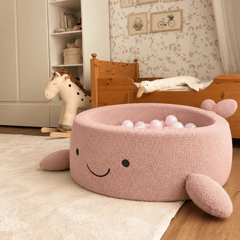 Piscine à balles Baleine 90x30 cm en bouclette moelleuse Câline, 200 balles - Rose clair | Balles au choix