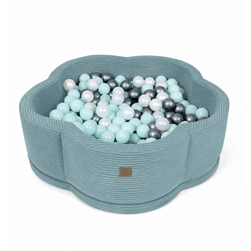 Piscine à balles Fleur 93x30 cm avec son tapis de jeu en velours Aesthetic, 200 balles – Turquoise | Balles au choix