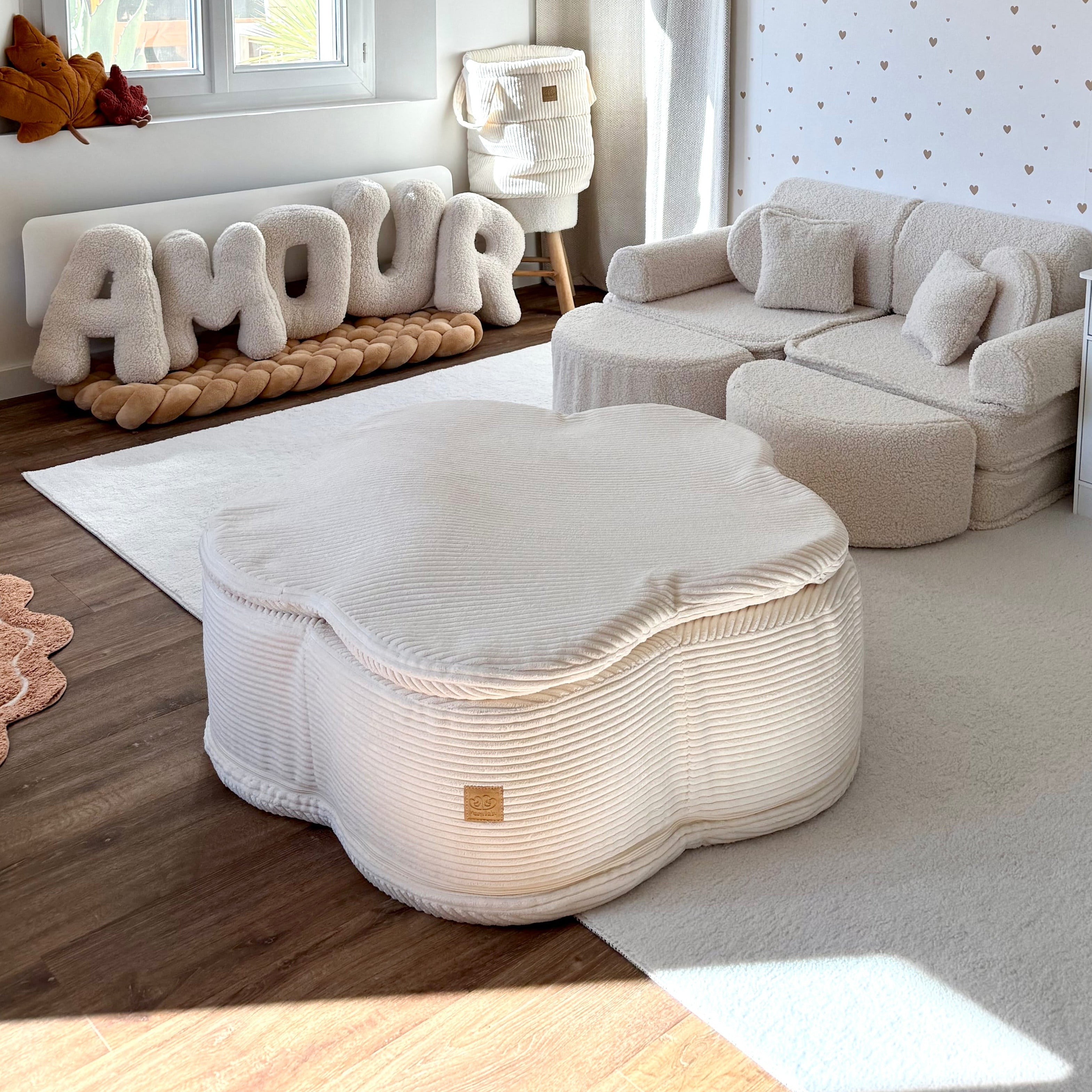 Piscine à balles Fleur 93x30 cm avec son tapis de jeu en velours Aesthetic, 200 balles – Taupe | Balles au choix