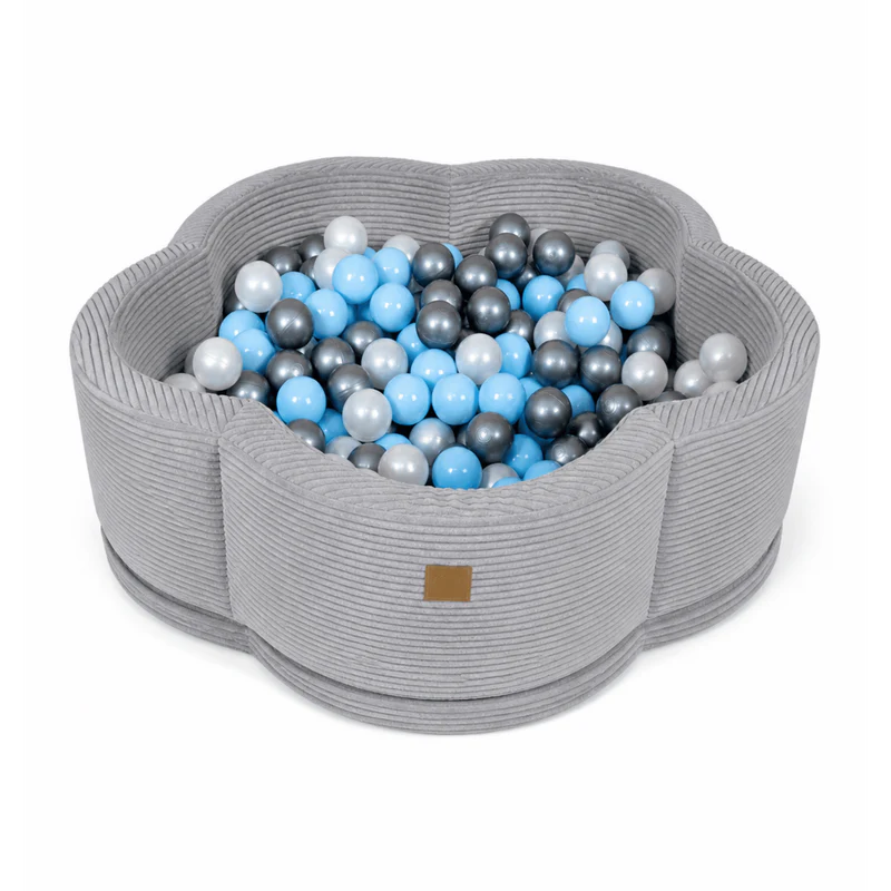 Piscine à balles Fleur 93x30 cm avec son tapis de jeu en velours Aesthetic, 200 balles – Gris | Balles au choix