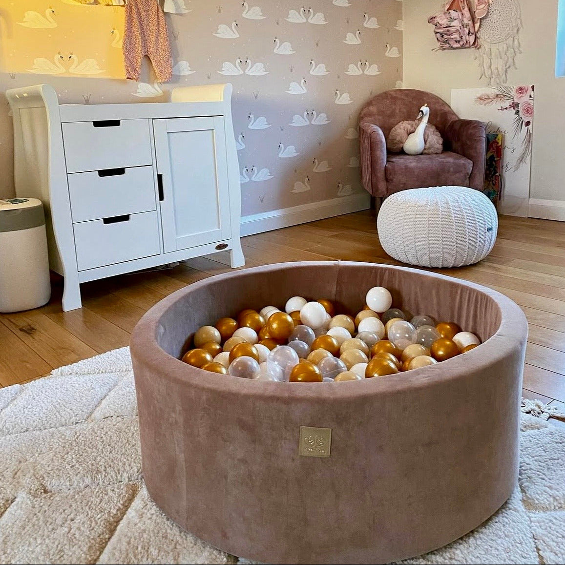 Piscine à balles ronde 90x40 cm en velours, 300 balles - Marron glacé | Balles au choix