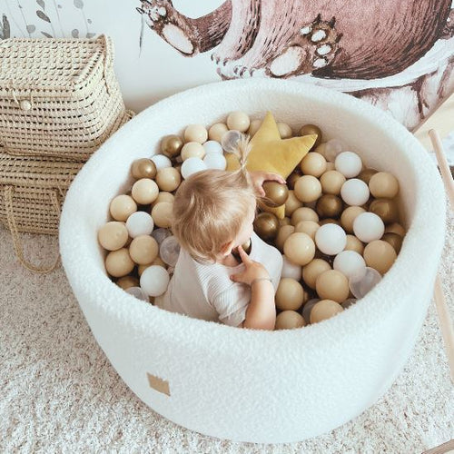 Piscine à balles ronde 90x40 cm en bouclette, 300 balles - Blanc | Balles au choix