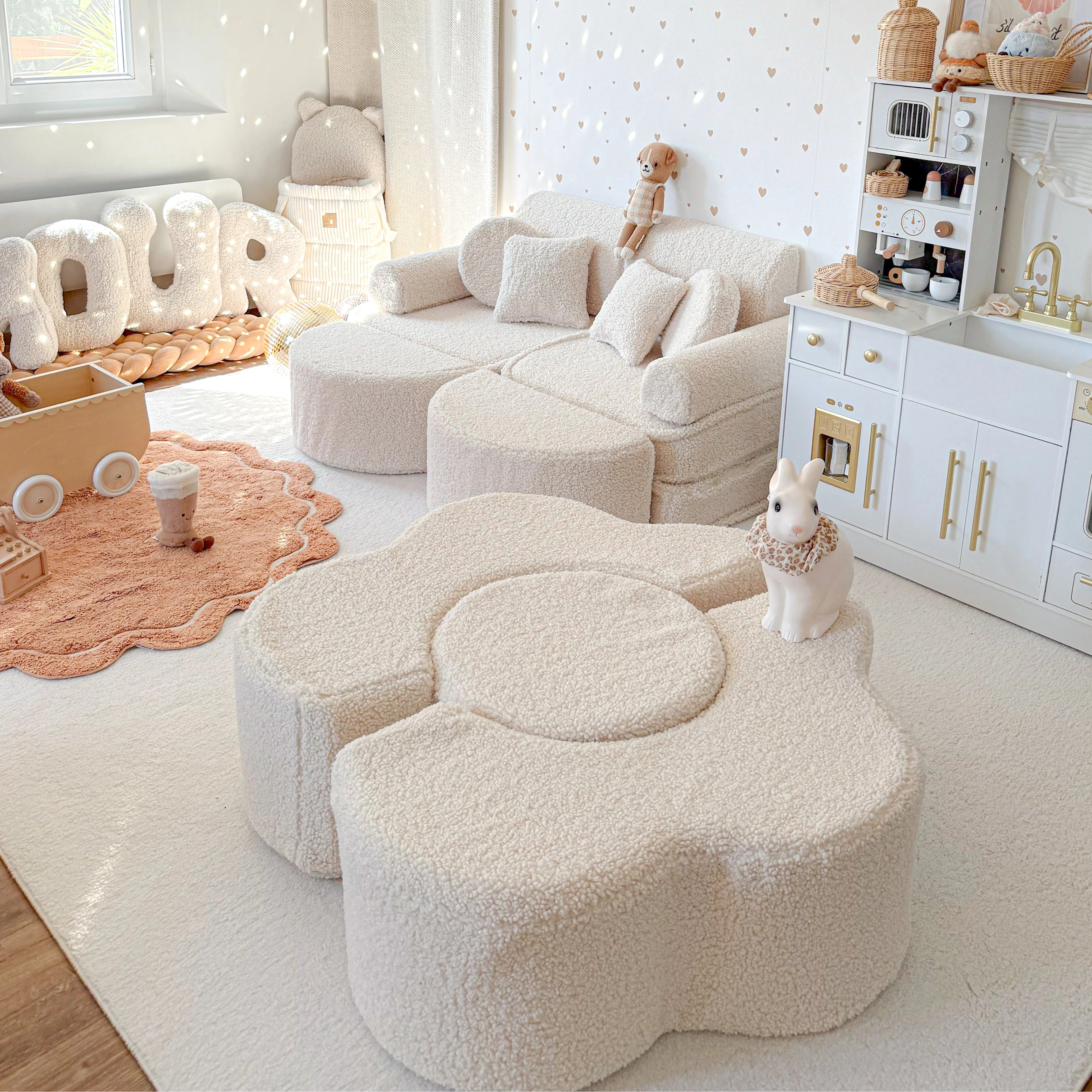 Pouf de motricté modulable Fleur en peluche Bearly | 3 pièces