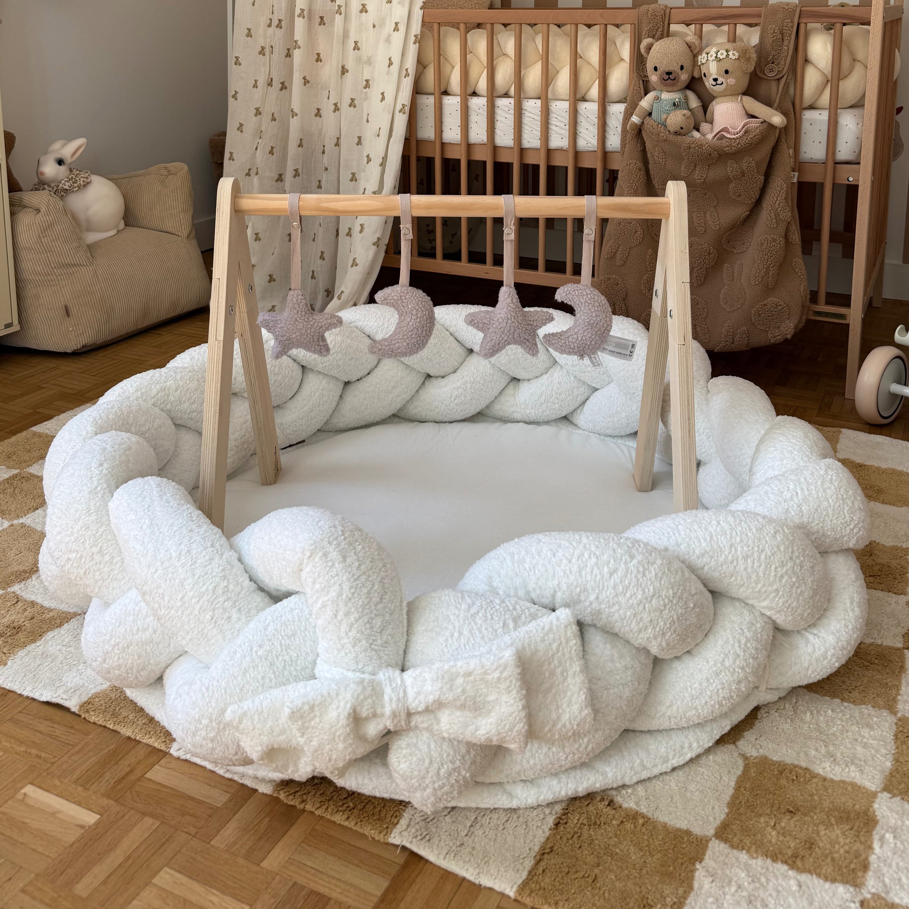 Tapis d’éveil cocon pour bébé en tissu texturé bouclé - Blanc
