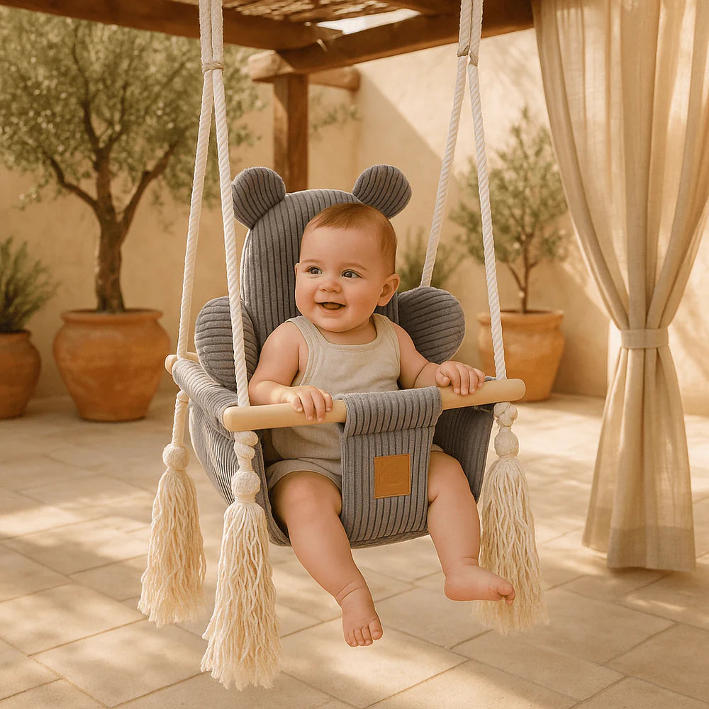 Balançoire d'intérieur pour bébé, en velours Corduroy à larges côtes Aesthetic - Ours