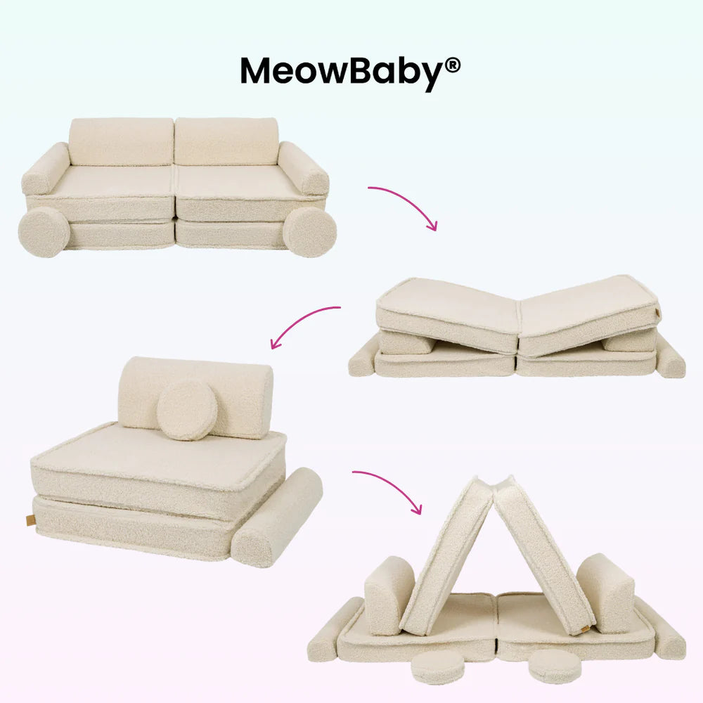 Canapé de jeu modulable Premium 160cm en peluche Bearly | 8 Pièces