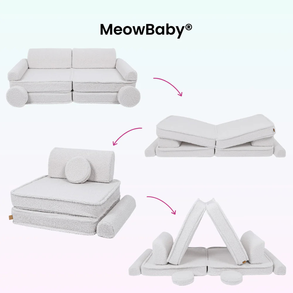 Canapé de jeu modulable Premium 160cm en peluche Bearly | 8 Pièces