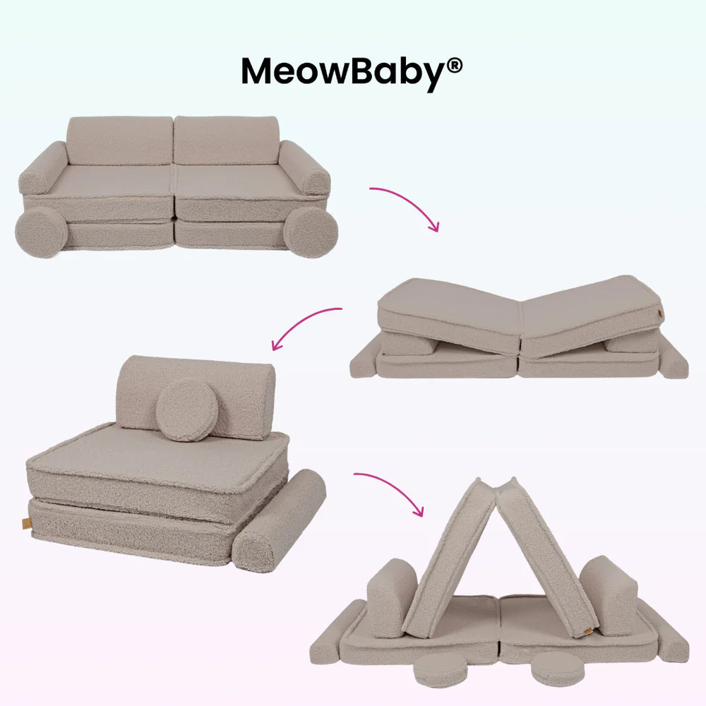 Canapé de jeu modulable Premium 160cm en peluche Bearly | 8 Pièces