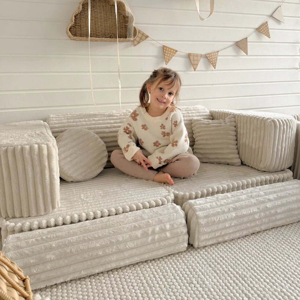 Canapé de jeu modulable Pocket 120cm en velours côtelé Churros | 12 Pièces