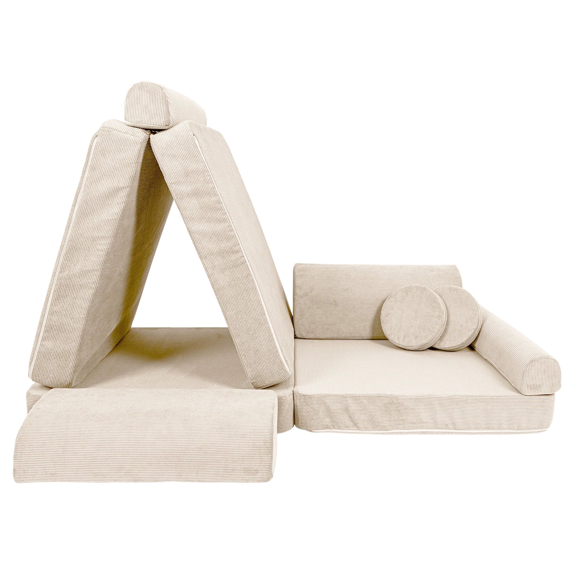 Canapé de jeu modulable Premium 160cm en velours Corduroy à fines côtes Slimcord | 8 Pièces