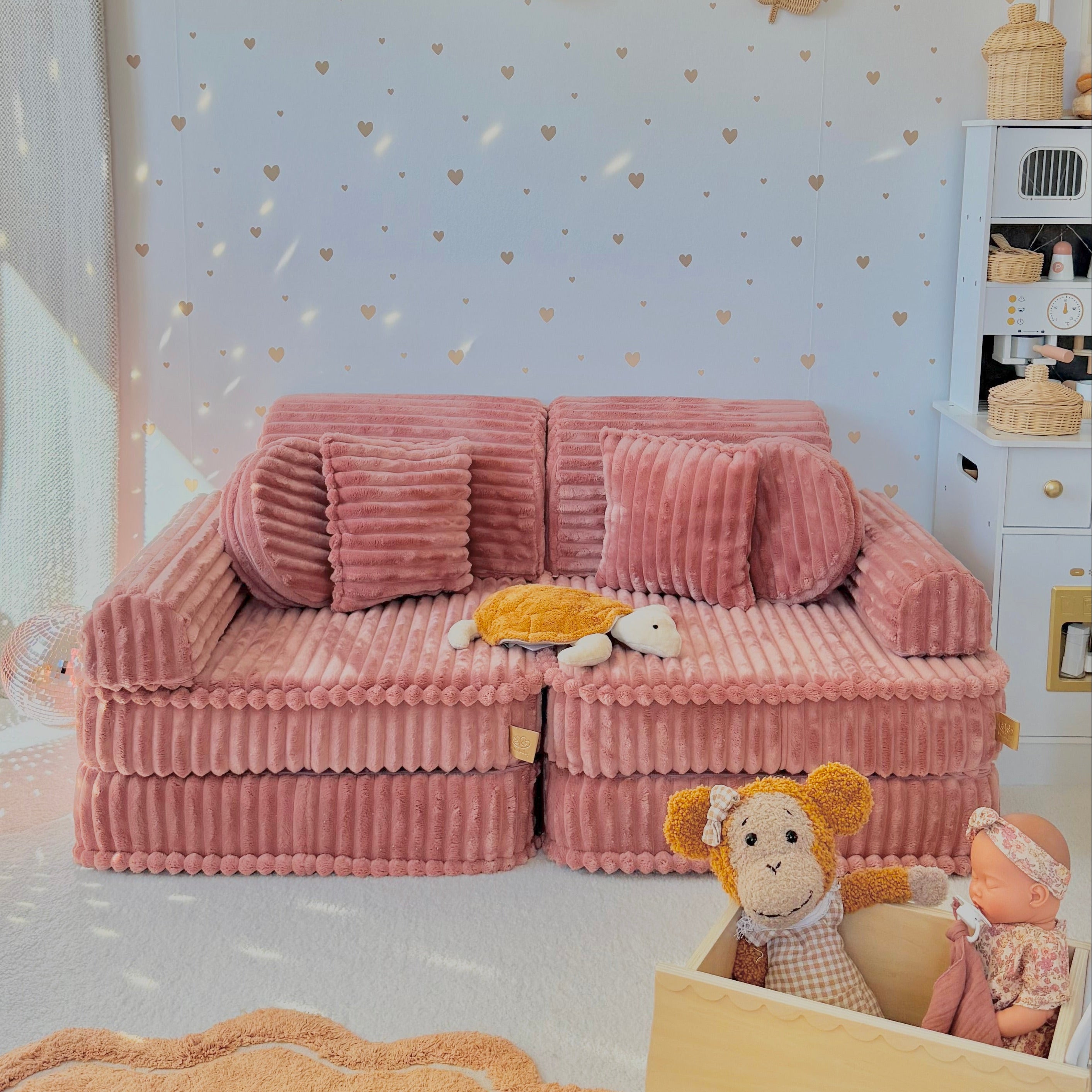 Canapé de jeu modulable Pocket 120cm en velours côtelé Churros | 10 Pièces
