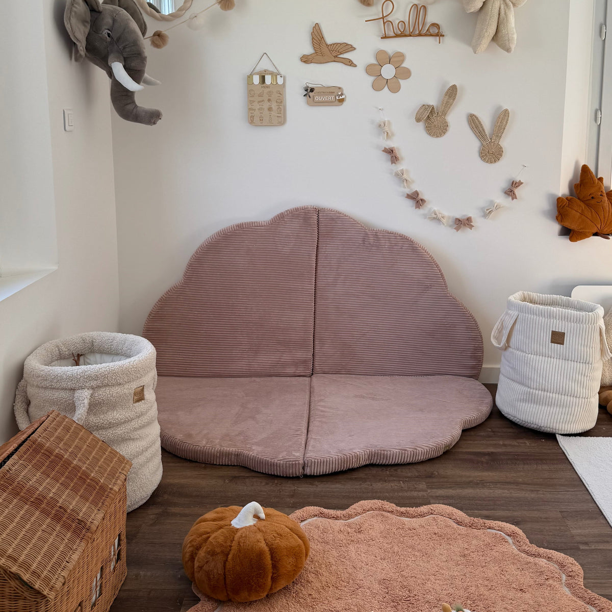 Tapis de jeu et d'éveil épais en velours Corduroy à larges côtes Aesthetic | Nuage