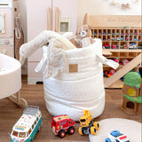 Panier de rangement 50cm en tissu texturé bouclé - Blanc