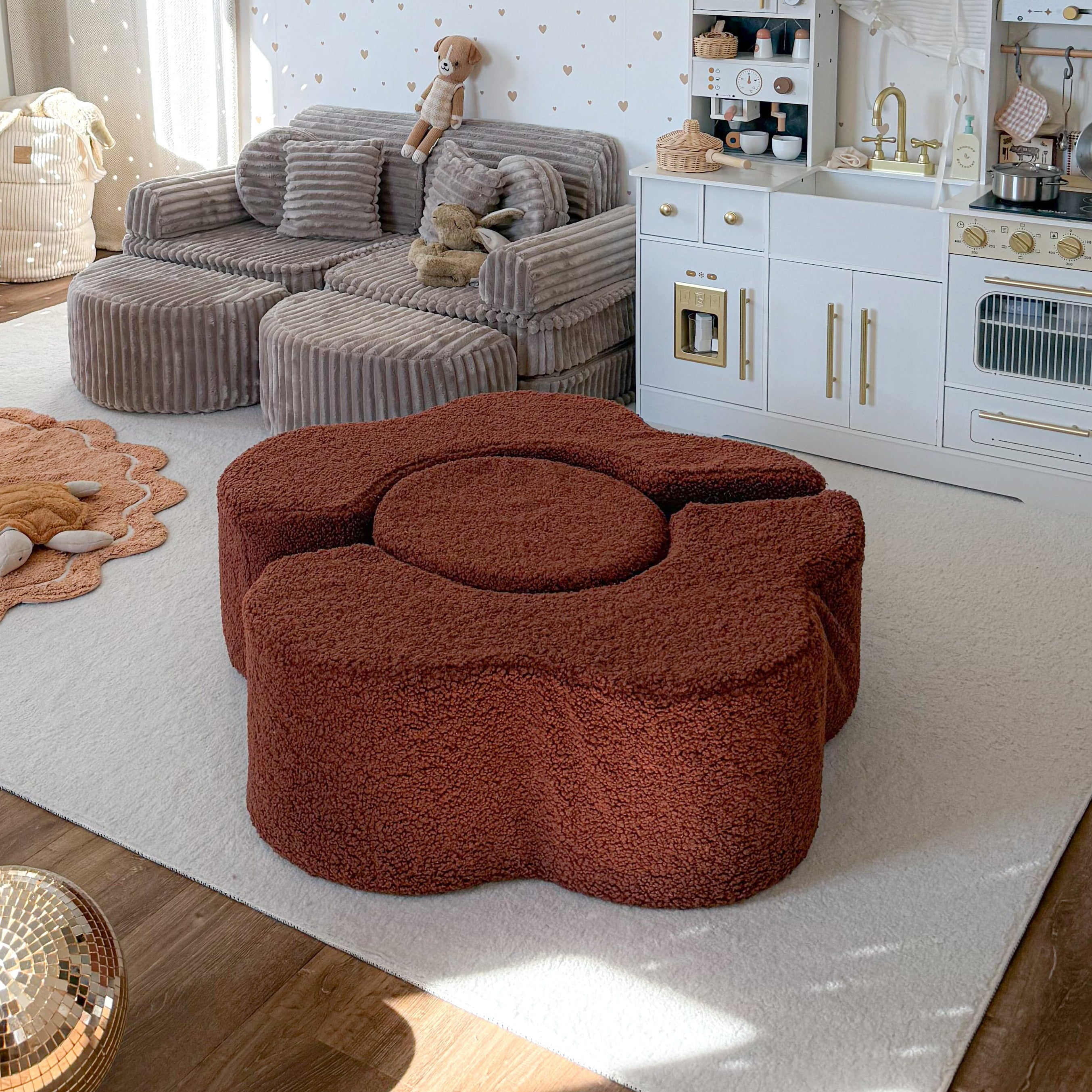 Pouf de motricté modulable Fleur en peluche Bearly | 3 pièces