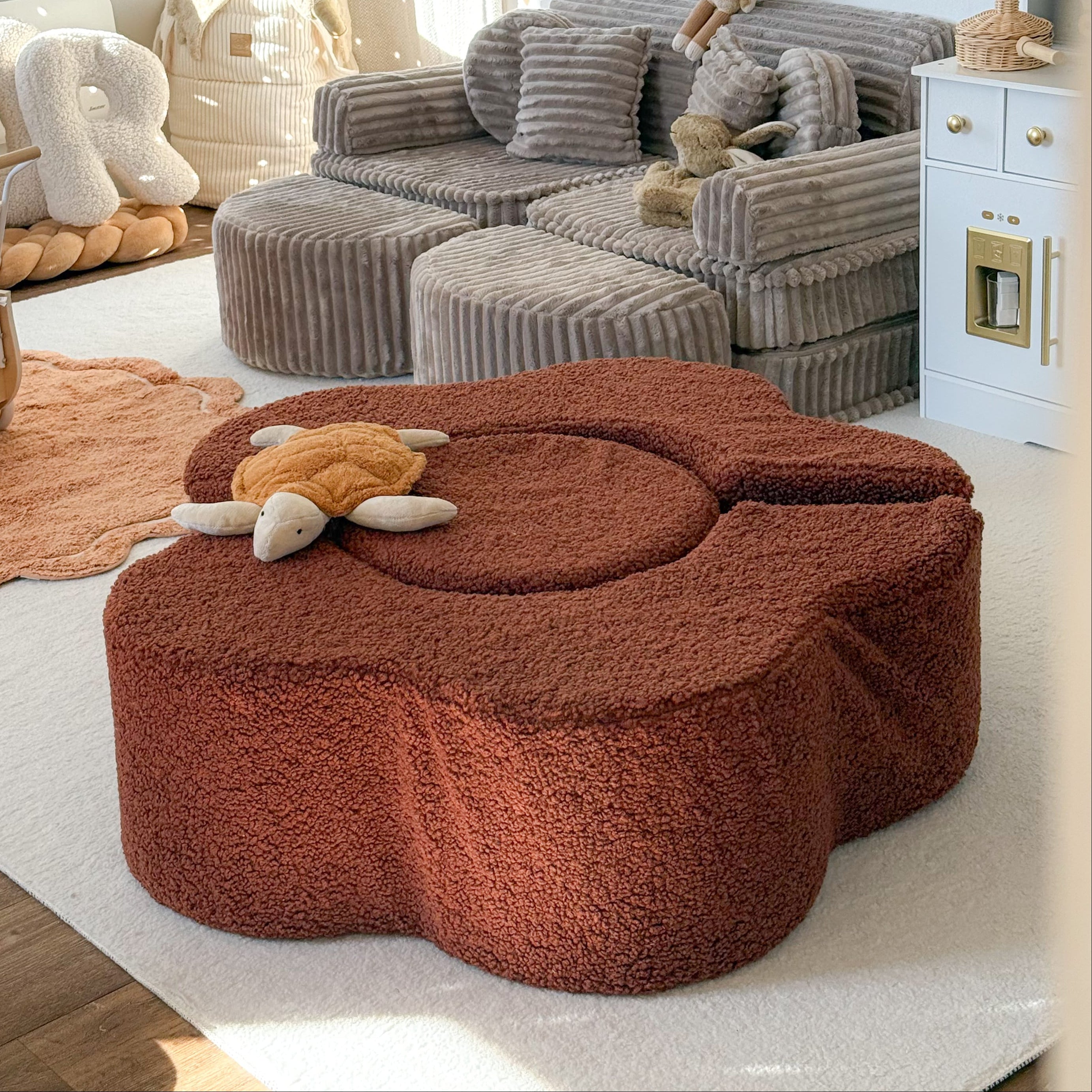 Pouf de motricté modulable Fleur en peluche Bearly | 3 pièces