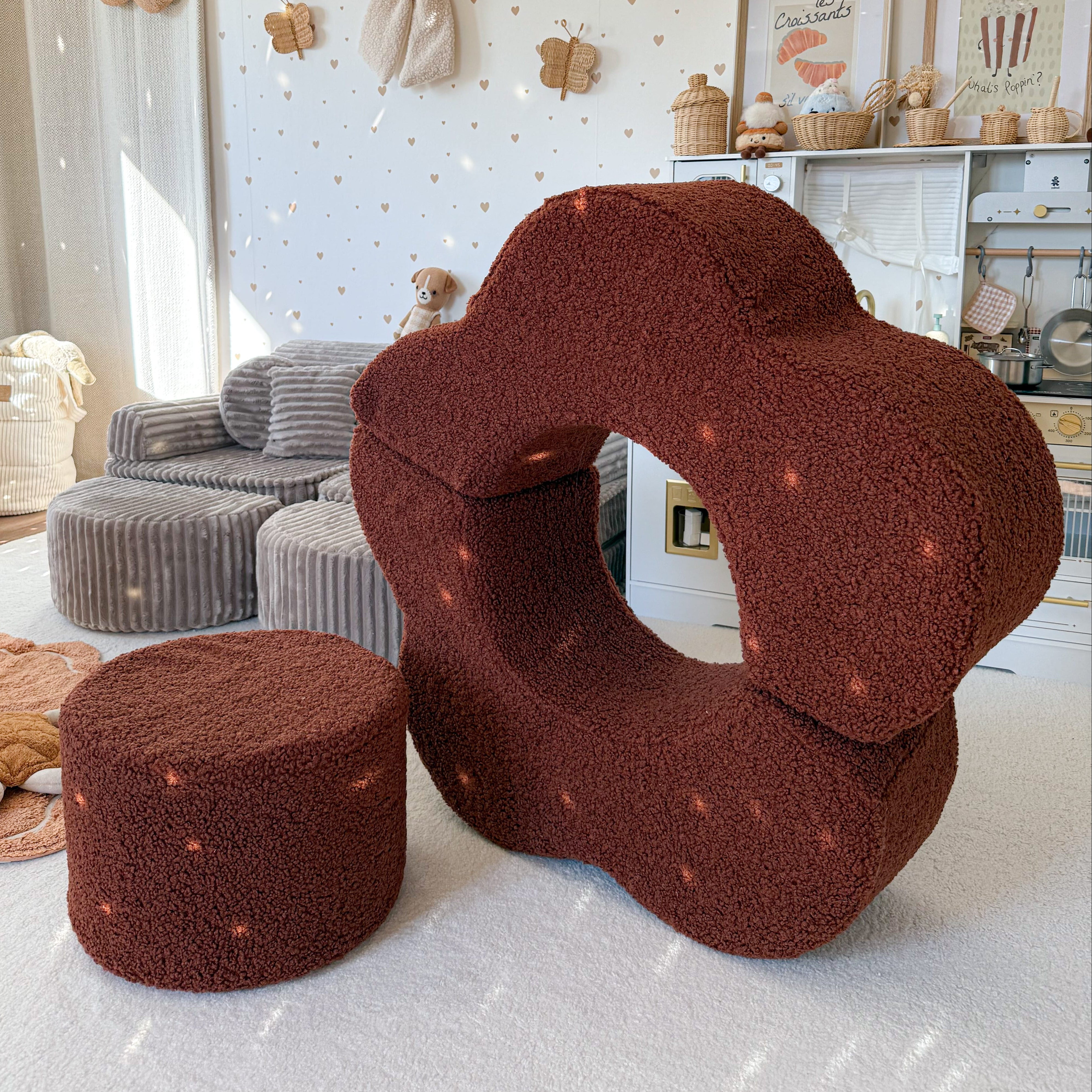 Pouf de motricté modulable Fleur en peluche Bearly | 3 pièces