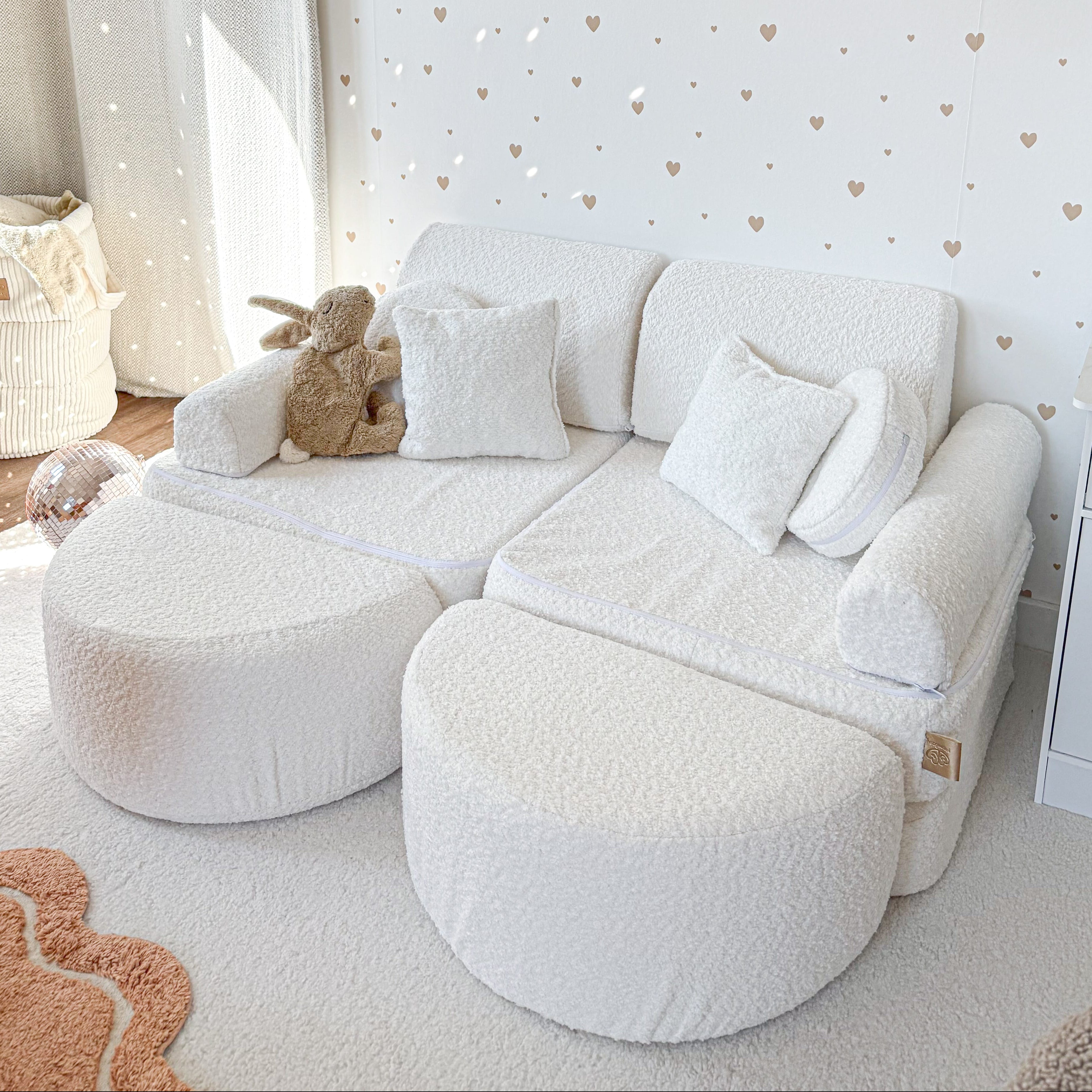 Canapé de jeu modulable Pocket 120cm en tissu texturé bouclé | 12 Pièces