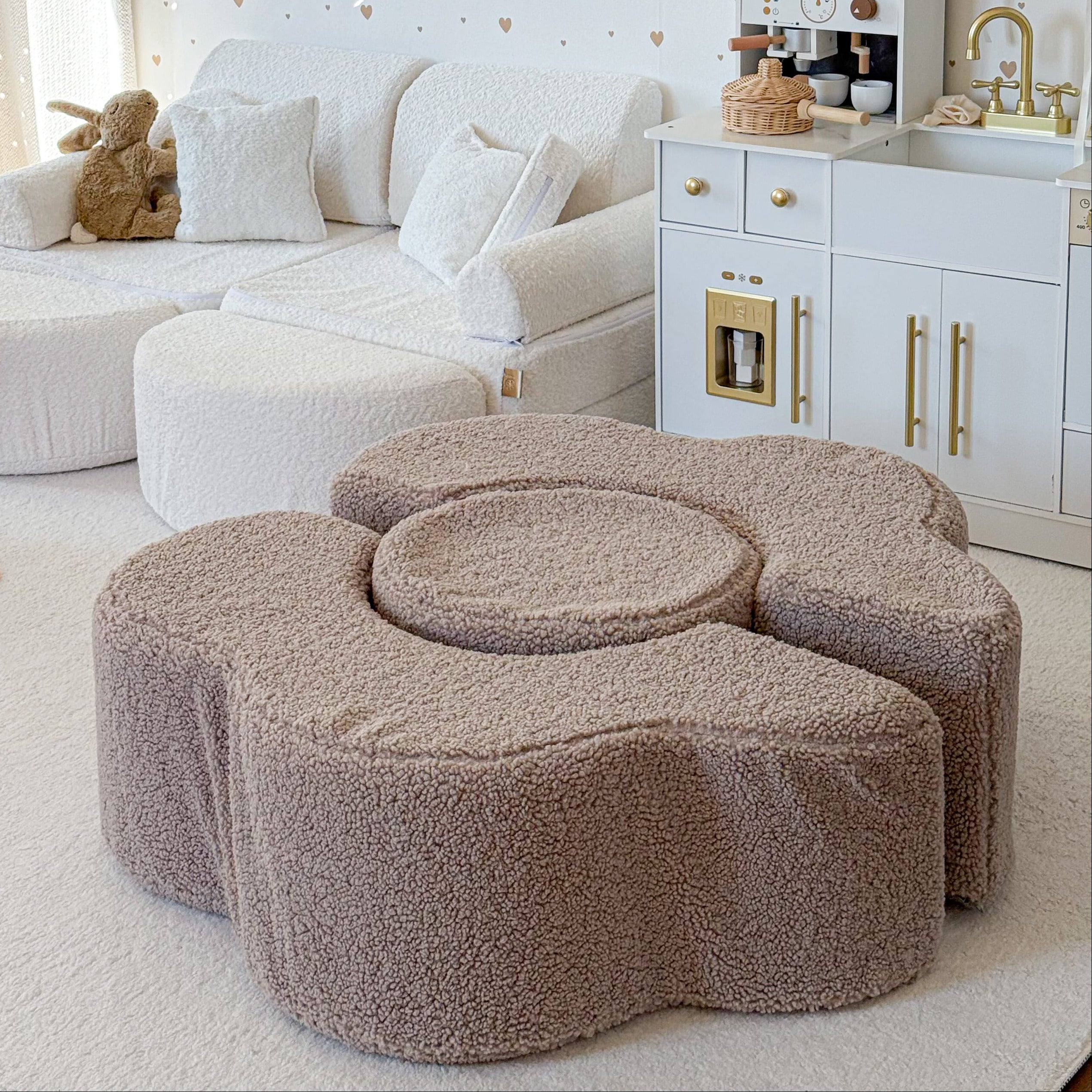 Pouf de motricté modulable Fleur en peluche Bearly | 3 pièces