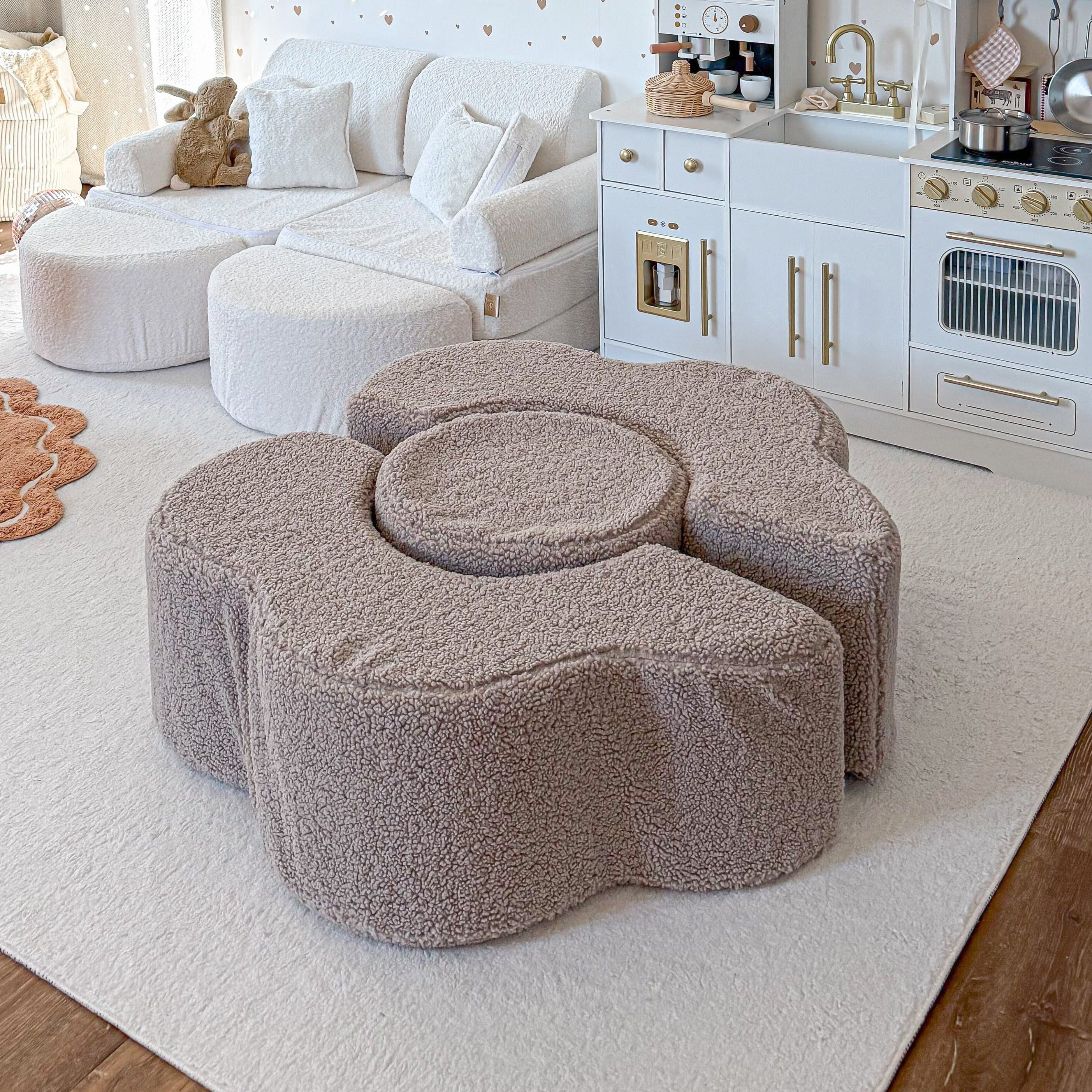 Pouf de motricté modulable Fleur en peluche Bearly | 3 pièces
