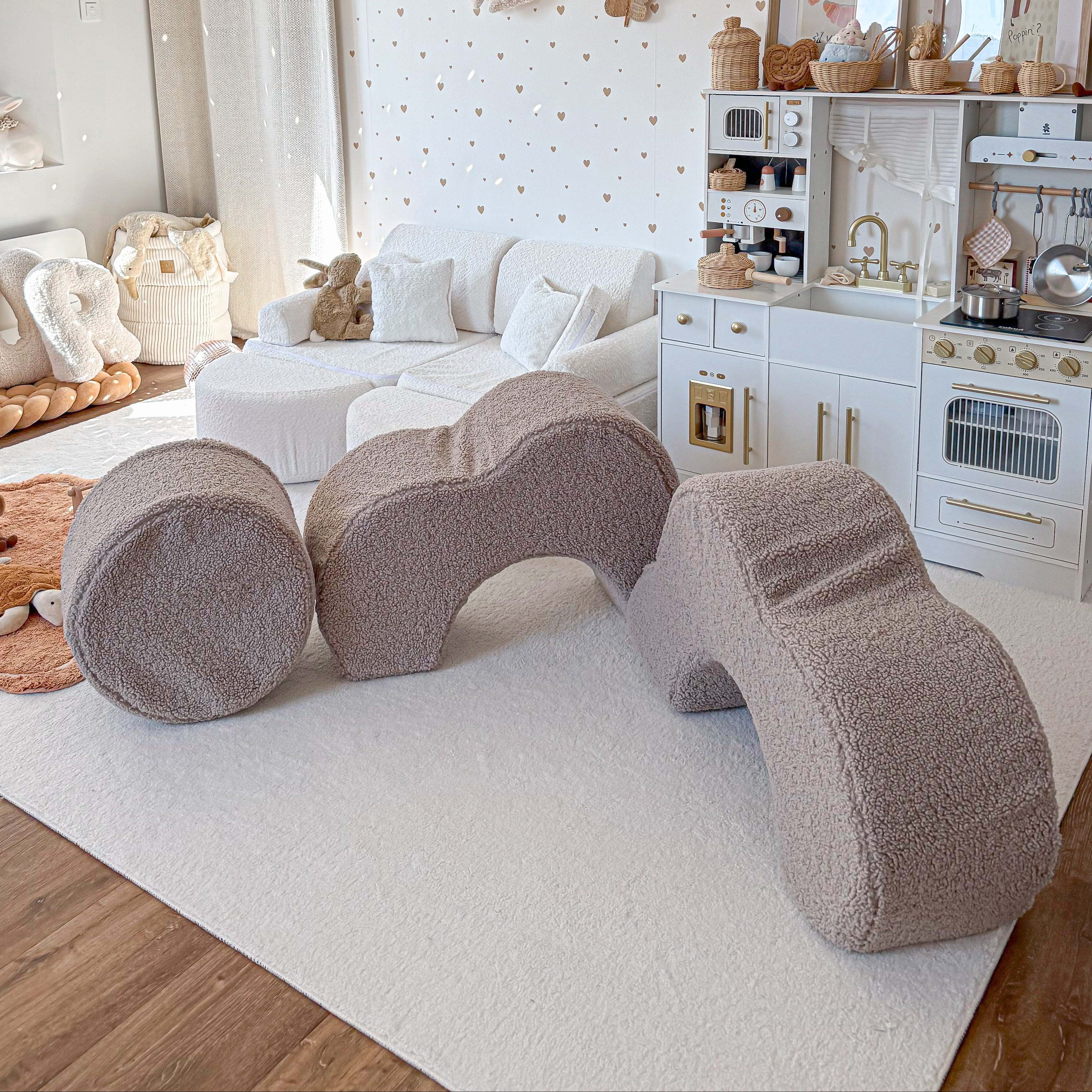 Pouf de motricté modulable Fleur en peluche Bearly | 3 pièces