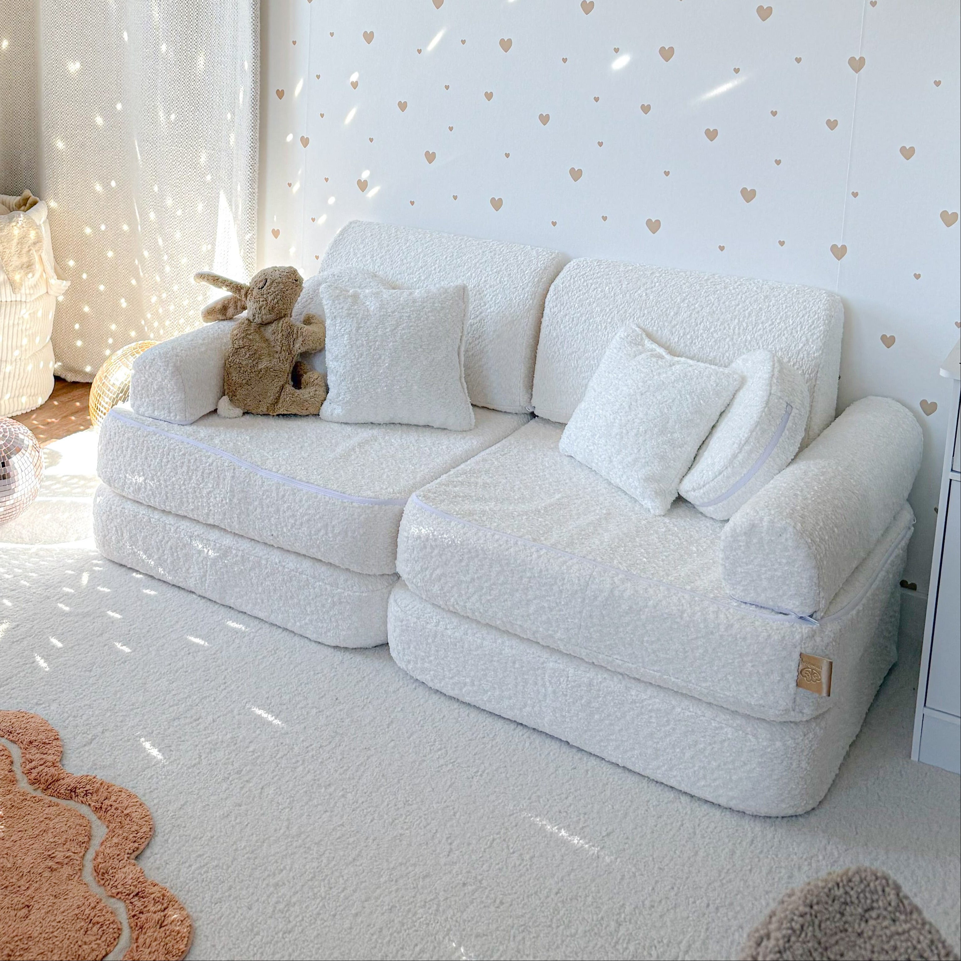 Canapé de jeu modulable Pocket 120cm en tissu texturé bouclé | 10 Pièces